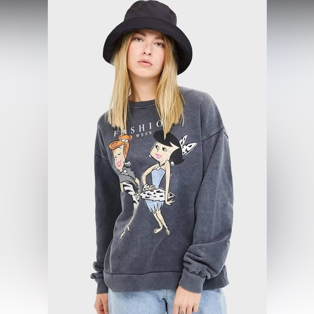 Stradivarius Flintstones Graphic Sweatshirt in Dark Gray